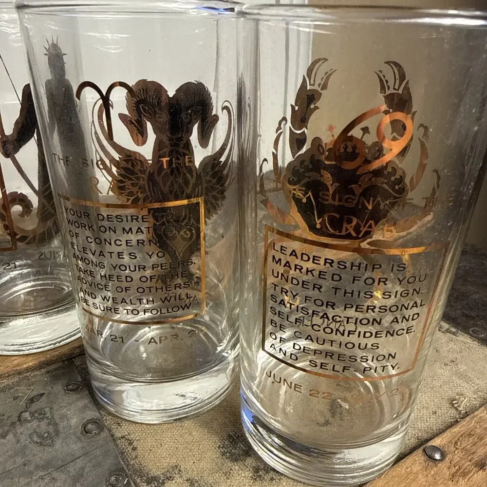 Vintage Glass Zodiac Tumblers 22k Gold Astrology